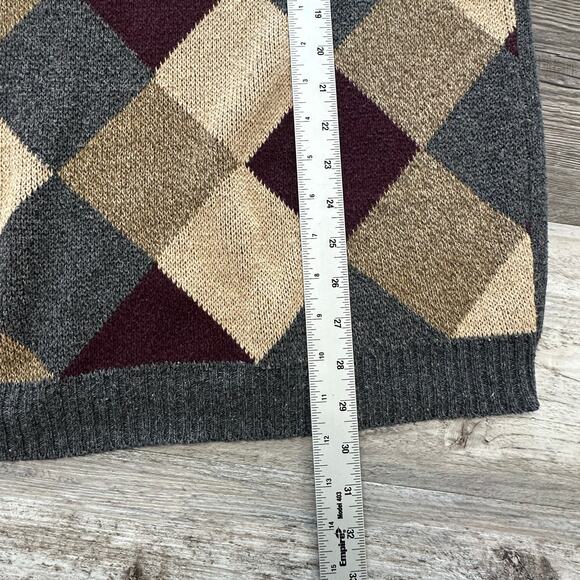 Vintage 90s Croft & Barrow Gray Tan Mens XLT Diamond Argyle USA Grandpa Sweater - Picture 7 of 9